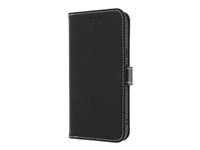 Insmat Exclusive - Vikbart fodral för mobiltelefon - läder, termoplastisk polyuretan (TPU), galvaniserad bronsring, bomullssömmar - svart - för Google Pixel 10a 650-3395