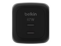 Belkin BoostCharge Pro - Strömadapter - GaN - 67 Watt - Fast Charge, PD 3.1/PPS - 2 utdatakontakter (2 x USB-C) - svart WCH020KQBK
