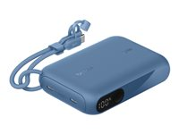 Belkin BoostCharge - Power bank - med display - 10000 mAh - 20 Watt - PD - 2 utdatakontakter (USB-C) - på kabel: USB-C - blå BPB027HQBL
